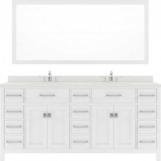 Caroline Parkway 72" Double Bath Vanity in White with White Quartz Top and Round Sinks and Matching Mirror