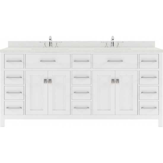 Caroline Parkway 72" Double Bath Vanity in White with White Quartz Top and Round Sinks