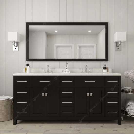 Caroline Parkway 72" Double Vanity in Espresso with White Quartz Top and Square Sinks with Polished Chrome Faucets and Mirror