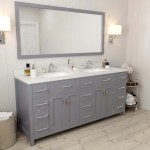 Caroline Parkway 72" Double Bath Vanity in Gray with White Quartz Top and Square Sinks and Matching Mirror