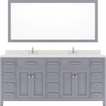 Caroline Parkway 72" Double Bath Vanity in Gray with White Quartz Top and Square Sinks with Polished Chrome Faucets and Mirro