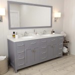 Caroline Parkway 72" Double Bath Vanity in Gray with White Quartz Top and Square Sinks with Polished Chrome Faucets and Mirro