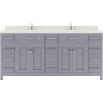 Caroline Parkway 72" Double Bath Vanity in Gray with White Quartz Top and Square Sinks