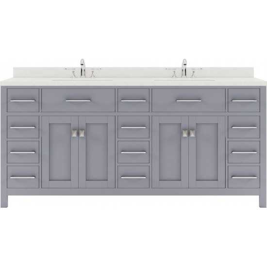 Caroline Parkway 72" Double Bath Vanity in Gray with White Quartz Top and Square Sinks