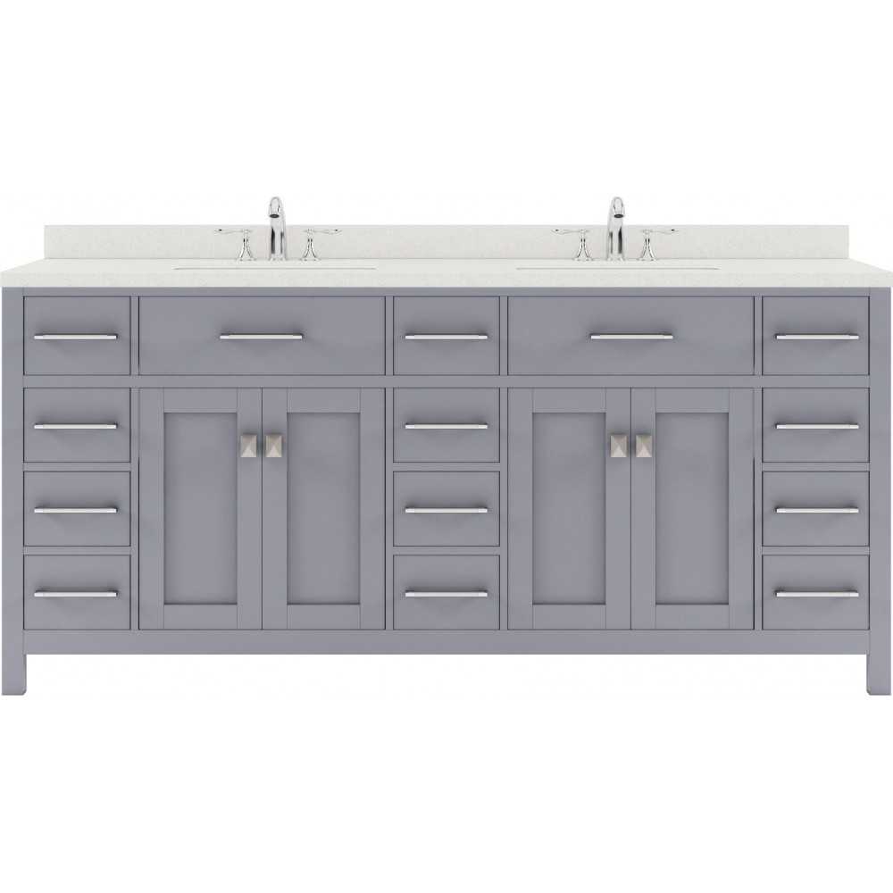 Caroline Parkway 72" Double Bath Vanity in Gray with White Quartz Top and Square Sinks