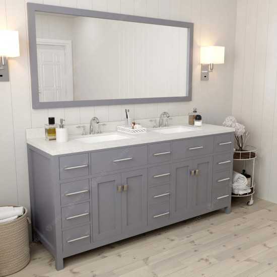 Caroline Parkway 72" Double Bath Vanity in Gray with White Quartz Top and Square Sinks