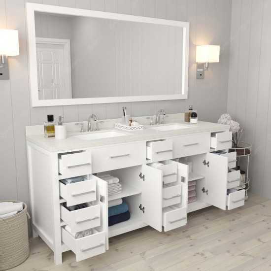 Caroline Parkway 72" Double Bath Vanity in White with White Quartz Top and Square Sinks with Polished Chrome Faucets and Mirr