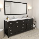 Caroline Parkway 72" Double Bath Vanity in Espresso with White Marble Top and Round Sinks and Matching Mirror