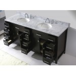 Caroline Parkway 72" Double Bath Vanity in Espresso with White Marble Top and Round Sinks and Matching Mirror