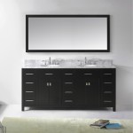 Caroline Parkway 72" Double Bath Vanity in Espresso with White Marble Top and Round Sinks with Brushed Nickel Faucets and Mir