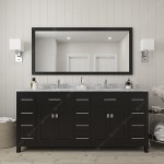 Caroline Parkway 72" Double Vanity in Espresso with White Marble Top and Round Sinks with Polished Chrome Faucets and Mirror