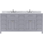 Caroline Parkway 72" Double Bath Vanity in Gray with White Marble Top and Round Sinks