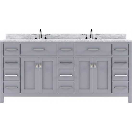 Caroline Parkway 72" Double Bath Vanity in Gray with White Marble Top and Round Sinks