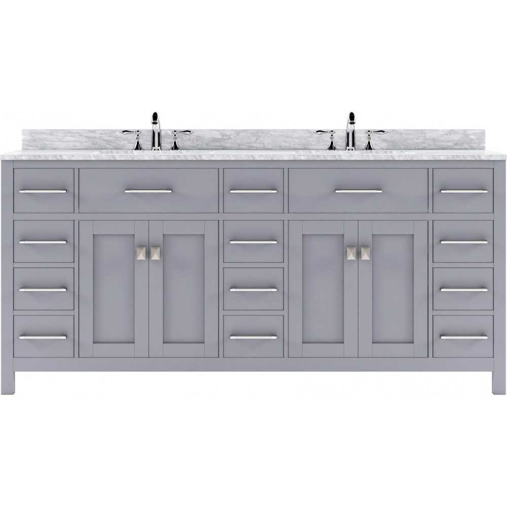 Caroline Parkway 72" Double Bath Vanity in Gray with White Marble Top and Round Sinks