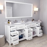 Caroline Parkway 72" Double Bath Vanity in White with White Marble Top and Round Sinks and Matching Mirror