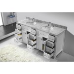 Caroline Parkway 72" Double Bath Vanity in White with White Marble Top and Round Sinks and Matching Mirror