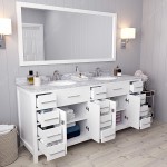 Caroline Parkway 72" Double Bath Vanity in White with White Marble Top and Round Sinks with Brushed Nickel Faucets and Mirror