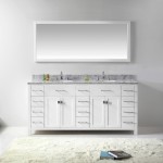 Caroline Parkway 72" Double Bath Vanity in White with White Marble Top and Round Sinks with Polished Chrome Faucets and Mirro