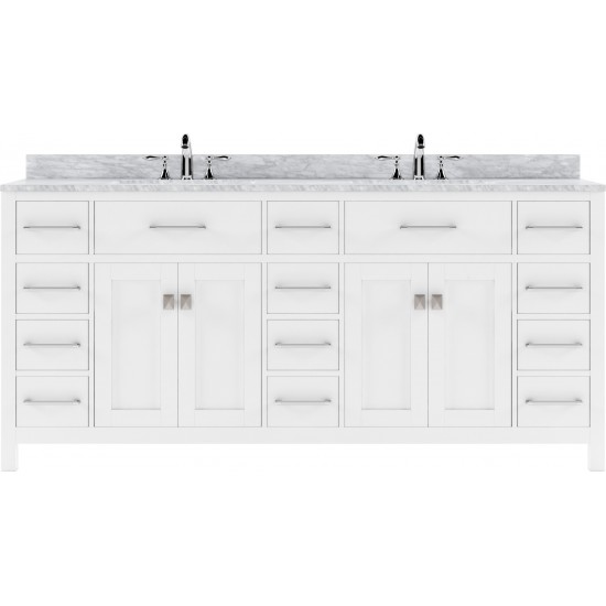 Caroline Parkway 72" Double Bath Vanity in White with White Marble Top and Round Sinks