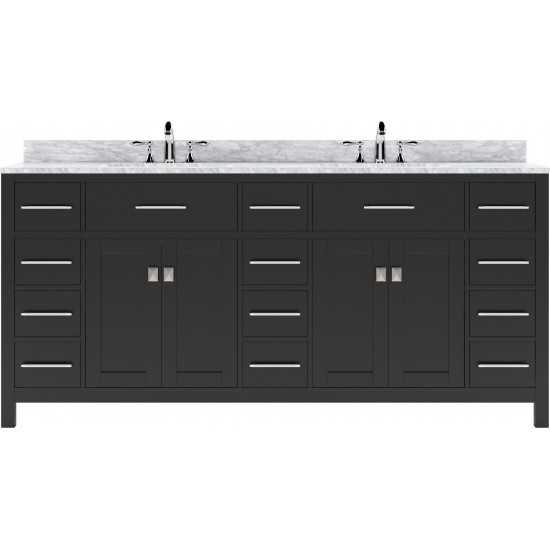 Caroline Parkway 72" Double Bath Vanity in Espresso with White Marble Top and Square Sinks