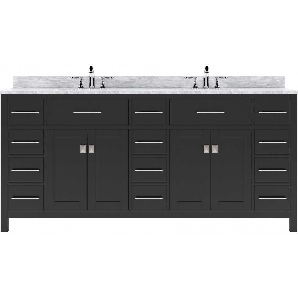 Caroline Parkway 72" Double Bath Vanity in Espresso with White Marble Top and Square Sinks