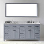 Caroline Parkway 72" Double Bath Vanity in Gray with White Marble Top and Square Sinks and Matching Mirror