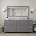 Caroline Parkway 72" Double Bath Vanity in Gray with White Marble Top and Square Sinks with Brushed Nickel Faucets and Mirror