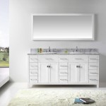 Caroline Parkway 72" Double Bath Vanity in White with White Marble Top and Square Sinks with Brushed Nickel Faucets and Mirro