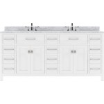 Caroline Parkway 72" Double Bath Vanity in White with White Marble Top and Square Sinks