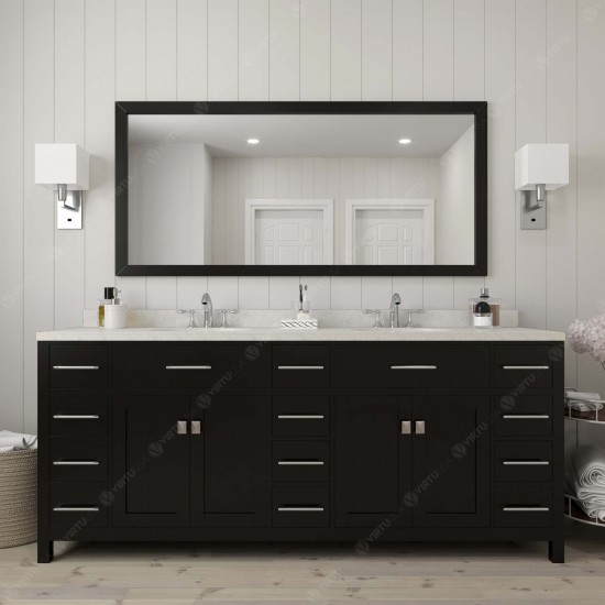 Caroline Parkway 78" Double Bath Vanity in Espresso with White Quartz Top and Round Sinks and Matching Mirror