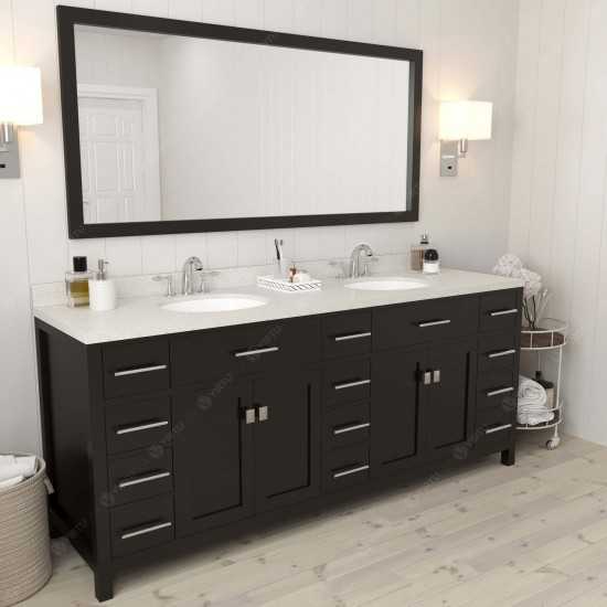 Caroline Parkway 78" Double Bath Vanity in Espresso with White Quartz Top and Round Sinks with Brushed Nickel Faucets and Mir