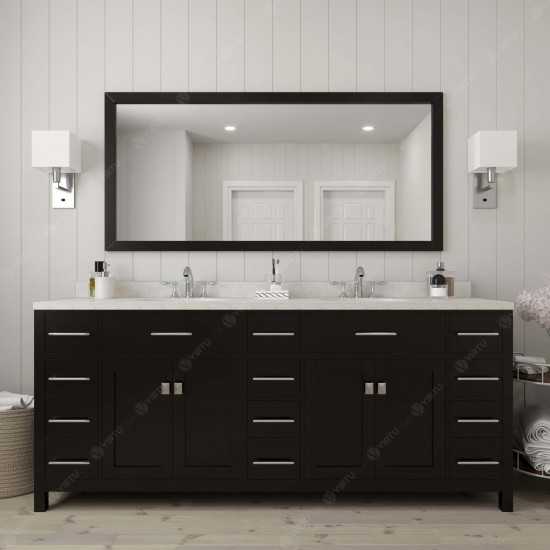 Caroline Parkway 78" Double Vanity in Espresso with White Quartz Top and Round Sinks with Polished Chrome Faucets and Mirror