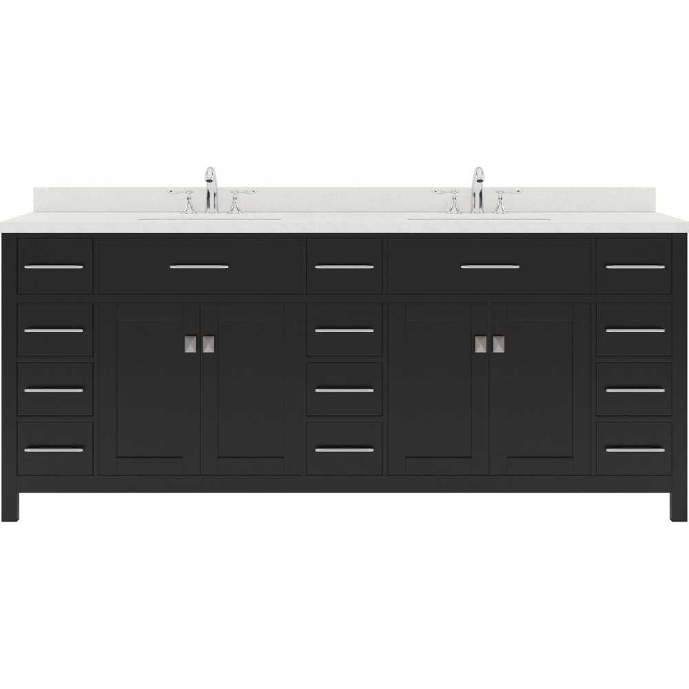 Caroline Parkway 78" Double Bath Vanity in Espresso with White Quartz Top and Round Sinks