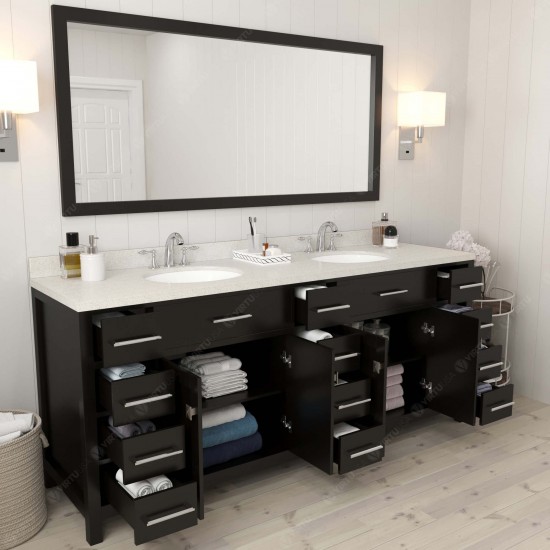 Caroline Parkway 78" Double Bath Vanity in Espresso with White Quartz Top and Round Sinks