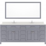 Caroline Parkway 78" Double Bath Vanity in Gray with White Quartz Top and Round Sinks and Matching Mirror