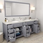 Caroline Parkway 78" Double Bath Vanity in Gray with White Quartz Top and Round Sinks with Polished Chrome Faucets and Mirror