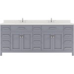 Caroline Parkway 78" Double Bath Vanity in Gray with White Quartz Top and Round Sinks