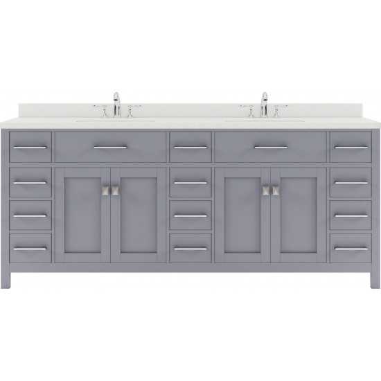 Caroline Parkway 78" Double Bath Vanity in Gray with White Quartz Top and Round Sinks