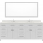 Caroline Parkway 78" Double Bath Vanity in White with White Quartz Top and Round Sinks and Matching Mirror