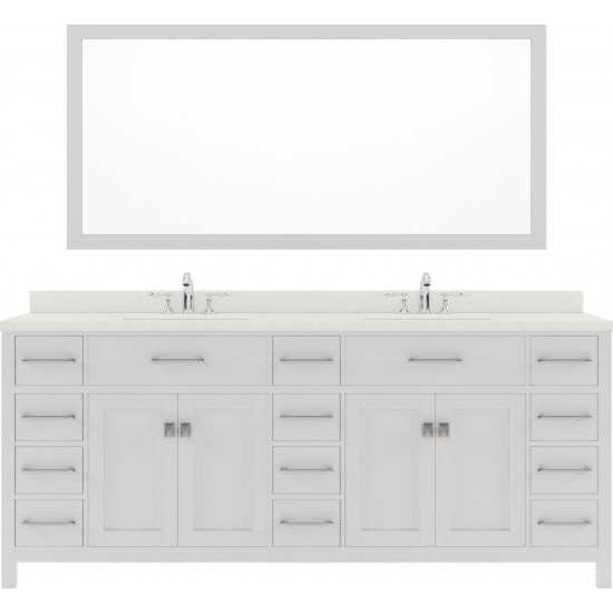 Caroline Parkway 78" Double Bath Vanity in White with White Quartz Top and Round Sinks and Matching Mirror