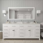 Caroline Parkway 78" Double Bath Vanity in White with White Quartz Top and Round Sinks and Matching Mirror