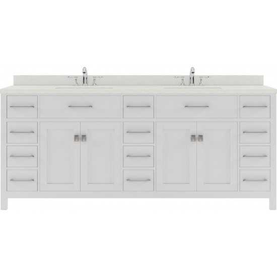 Caroline Parkway 78" Double Bath Vanity in White with White Quartz Top and Round Sinks