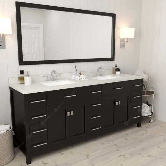 Caroline Parkway 78" Double Bath Vanity in Espresso with White Quartz Top and Square Sinks and Matching Mirror