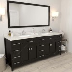 Caroline Parkway 78" Double Vanity in Espresso with White Quartz Top and Square Sinks with Polished Chrome Faucets and Mirror