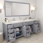 Caroline Parkway 78" Double Bath Vanity in Gray with White Quartz Top and Square Sinks and Matching Mirror