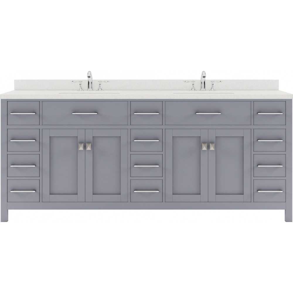 Caroline Parkway 78" Double Bath Vanity in Gray with White Quartz Top and Square Sinks