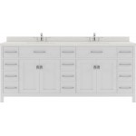 Caroline Parkway 78" Double Bath Vanity in White with White Quartz Top and Square Sinks