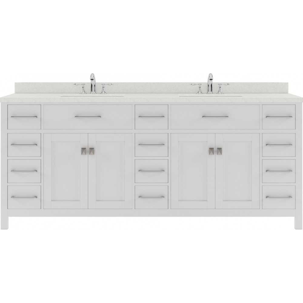 Caroline Parkway 78" Double Bath Vanity in White with White Quartz Top and Square Sinks