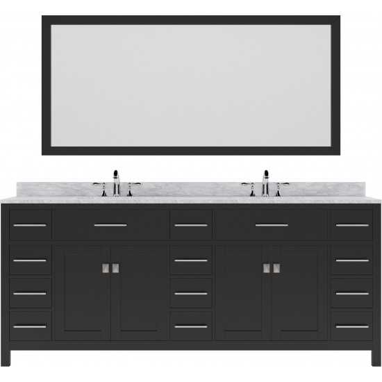 Caroline Parkway 78" Double Bath Vanity in Espresso with White Marble Top and Round Sinks and Matching Mirror