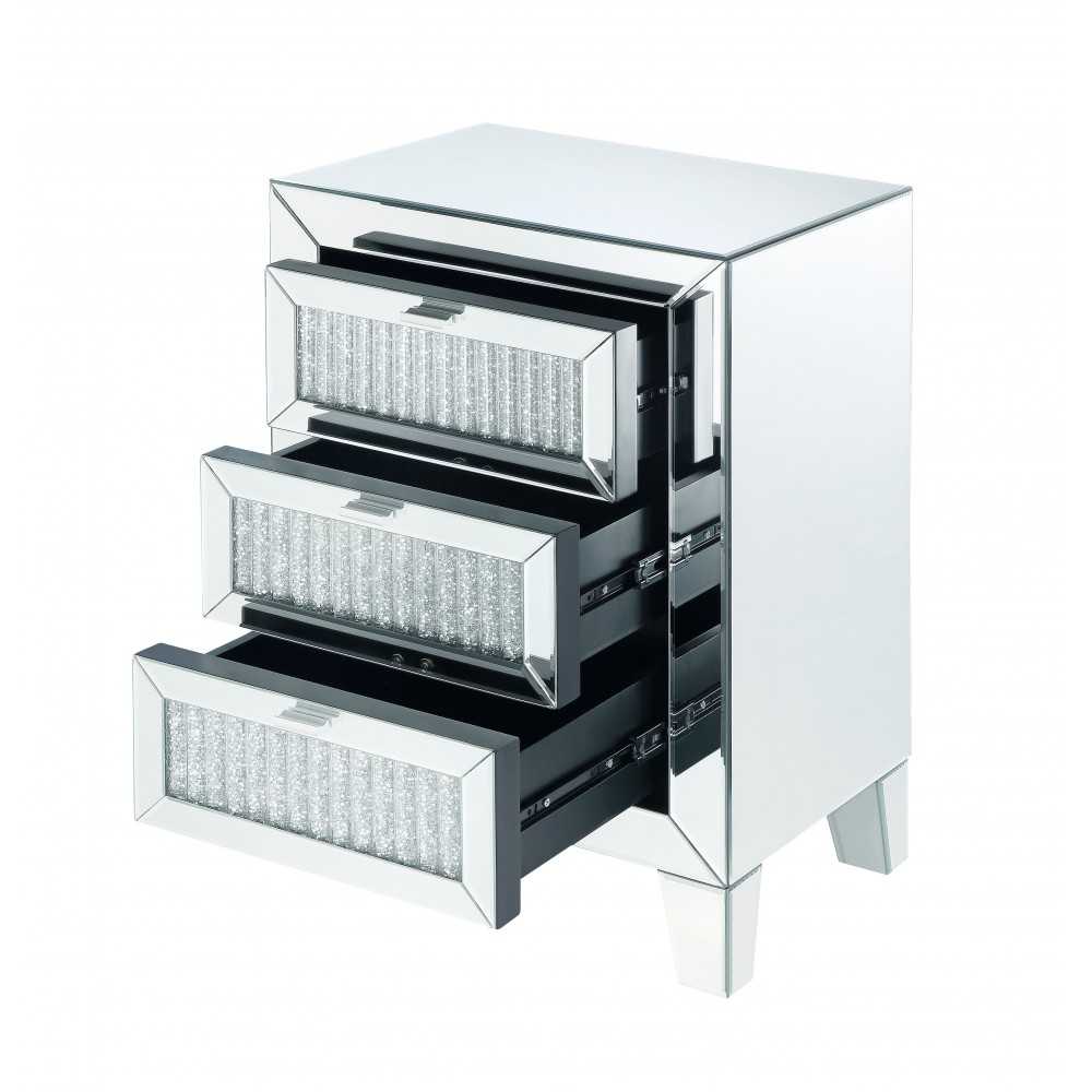 ACME Caesia Night Table, Mirrored & Faux Diamonds ACME Caesia Night Table, Mirrored & Faux Diamonds